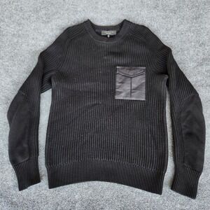 men's RAG & BONE Elijah Shell-Trimmed‎ cotton/wool blend Ribbed Sweater Black S